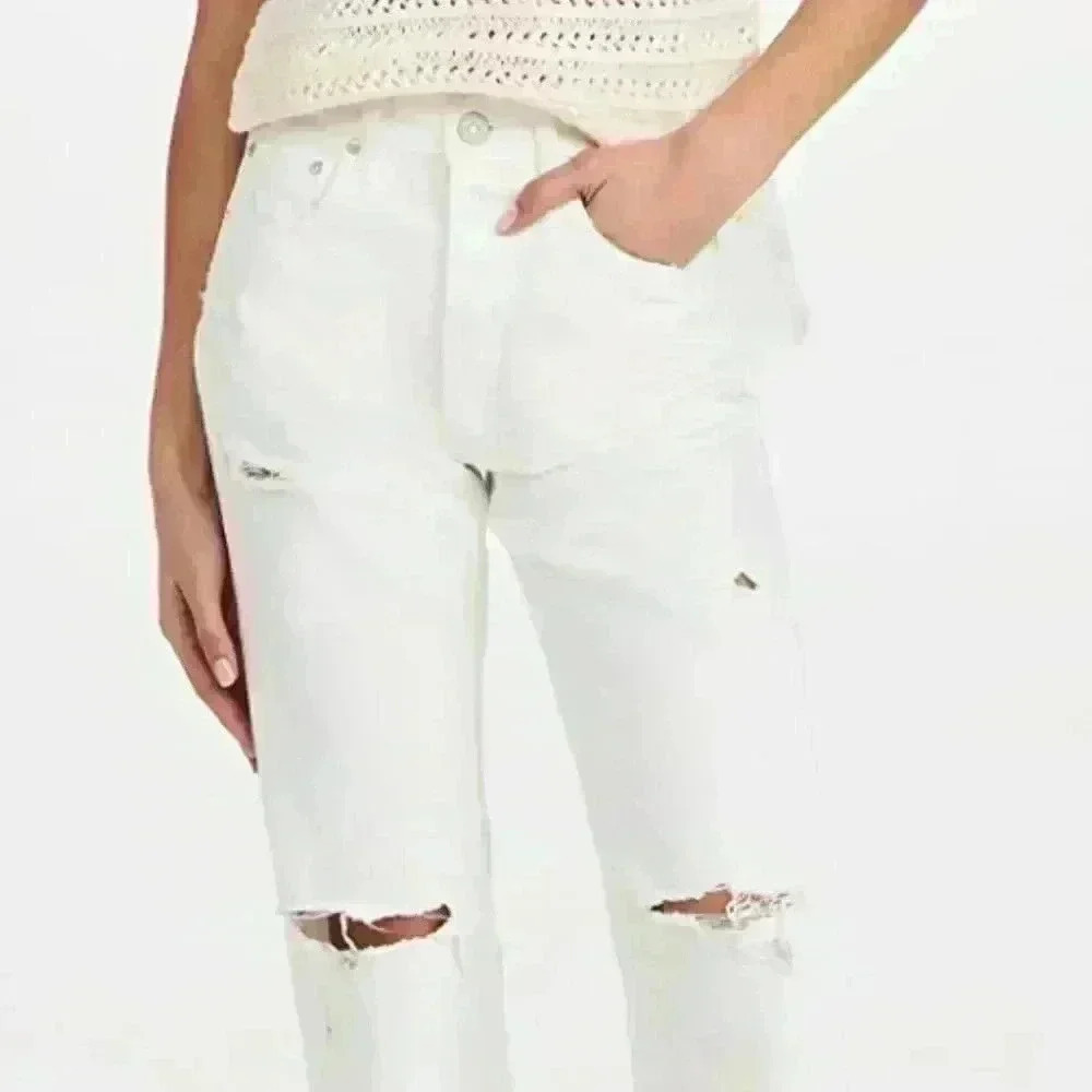 SOLD OUT NWT Moussy Vintage Distressed Odessa Wide Straight White Jeans-Size 27